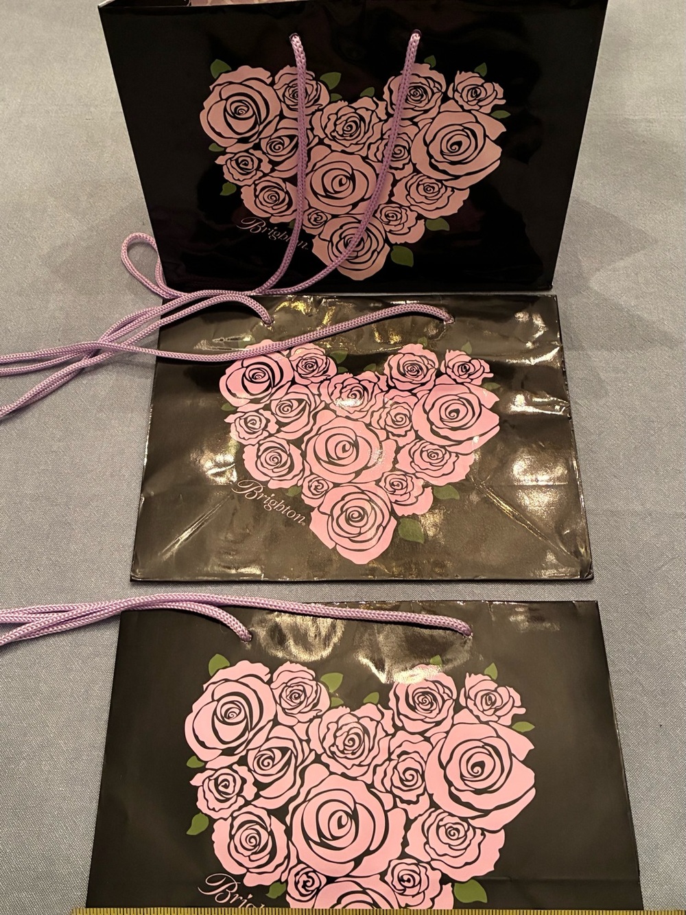 Brighton Black Gift Bags with Pink Rose Heart Design